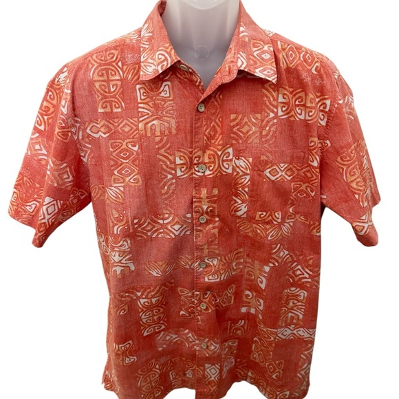 QUIKSILVER Waterman Collection Orange Aloha Hawaiian Shirt Men L Large - Picture 1 of 7